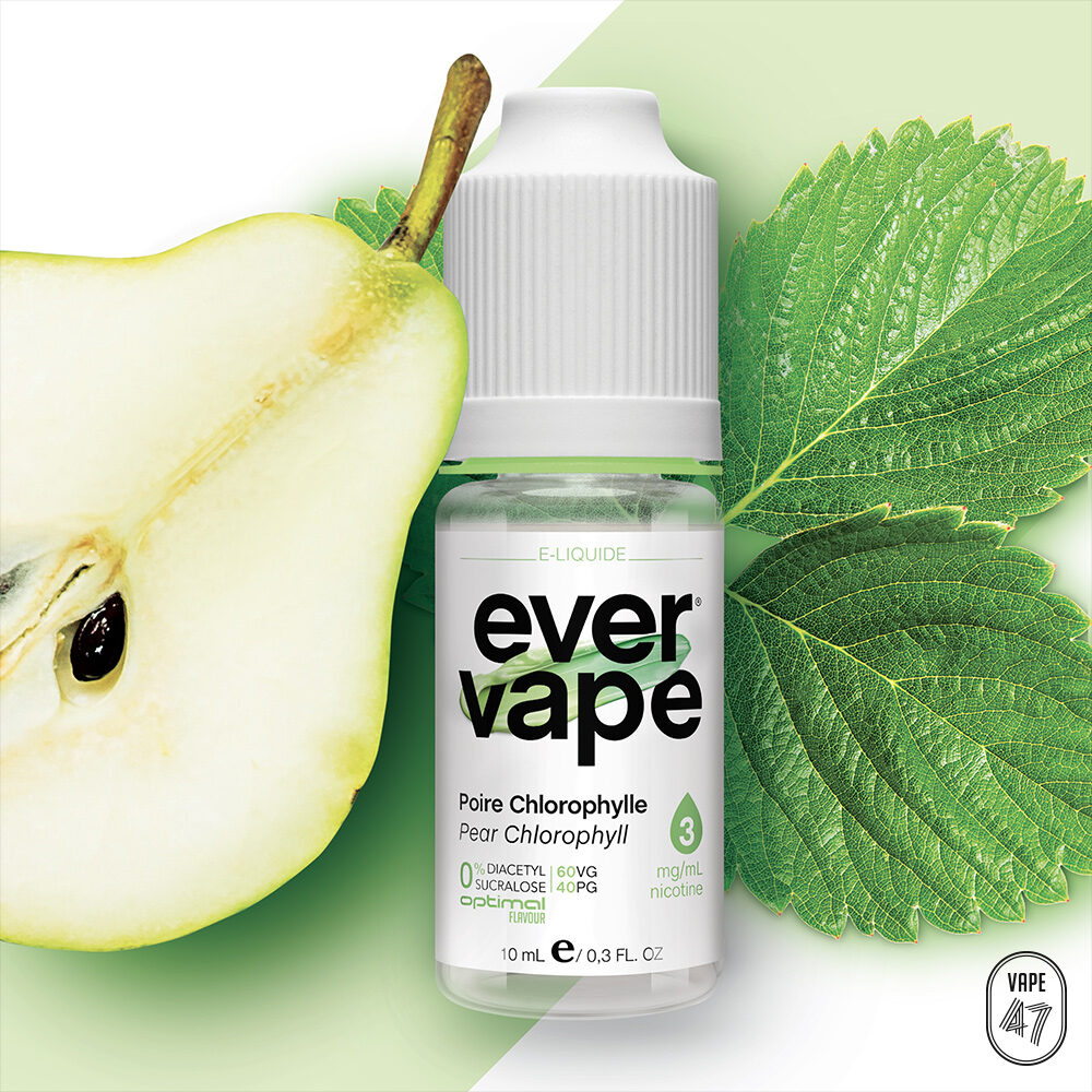 EVPC0310 -EVER VAPE® Poire Chloro 10mL -Vape 47 - E-liquide cigarette électronique pod sevrage tabagique vapers vapoteur débutant intermédiaire
