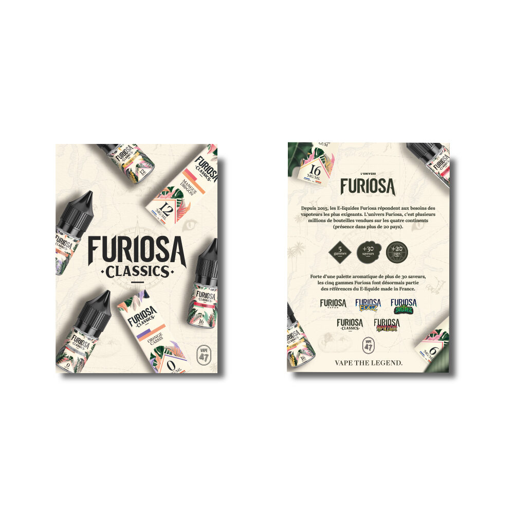 FLYERSA5FCFR-PLV-FLYER-A5-FURIOSA-CLASSICS--Vape-47---Packshot-E-liquide-cigarette-électronique-pod-sevrage-tabagique-vapers-vapoteur-débutant V2 2 faces