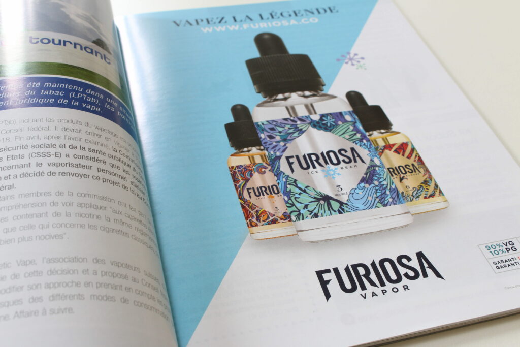 Publicité Furiosa VAPOR dans presse spécialisée - Vape 47 - E-liquide cigarette électronique pod sevrage tabagique vapers vapoteur